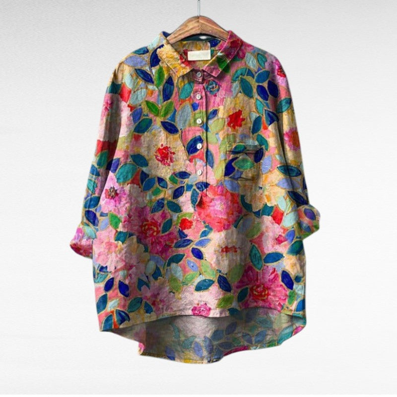 Blusa Elegante – Arianna – Scollo Classico e Stampa Artistica