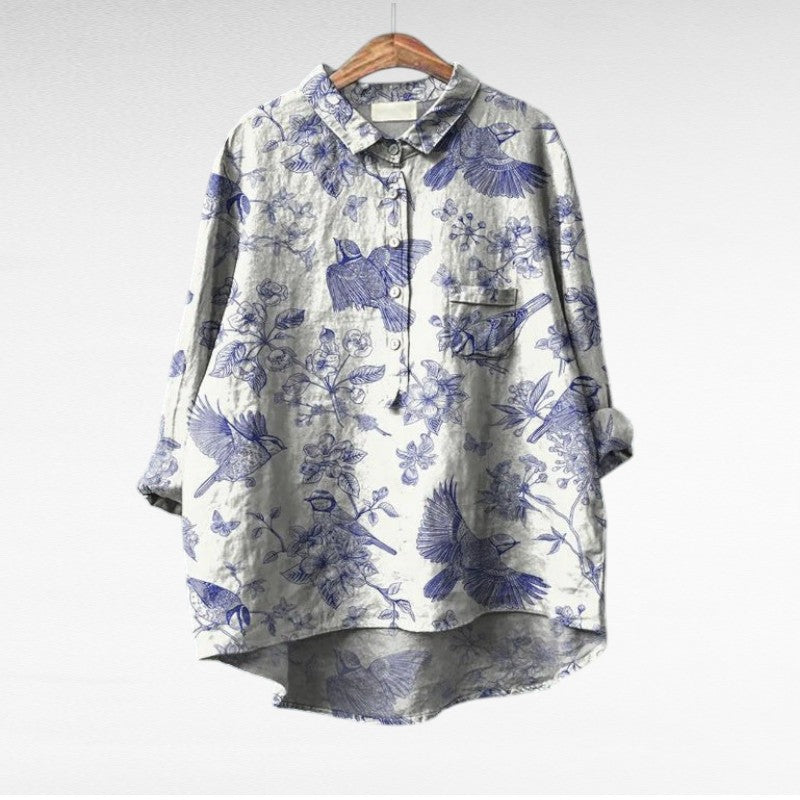 Blusa Elegante – Arianna – Scollo Classico e Stampa Artistica