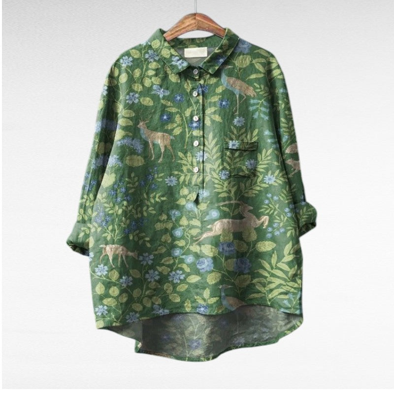 Blusa Elegante – Arianna – Scollo Classico e Stampa Artistica