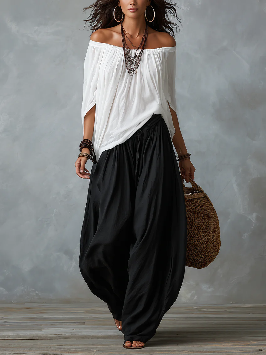 Completo Elegante – Emma – Spalle Scoperte e Pantaloni Morbidi
