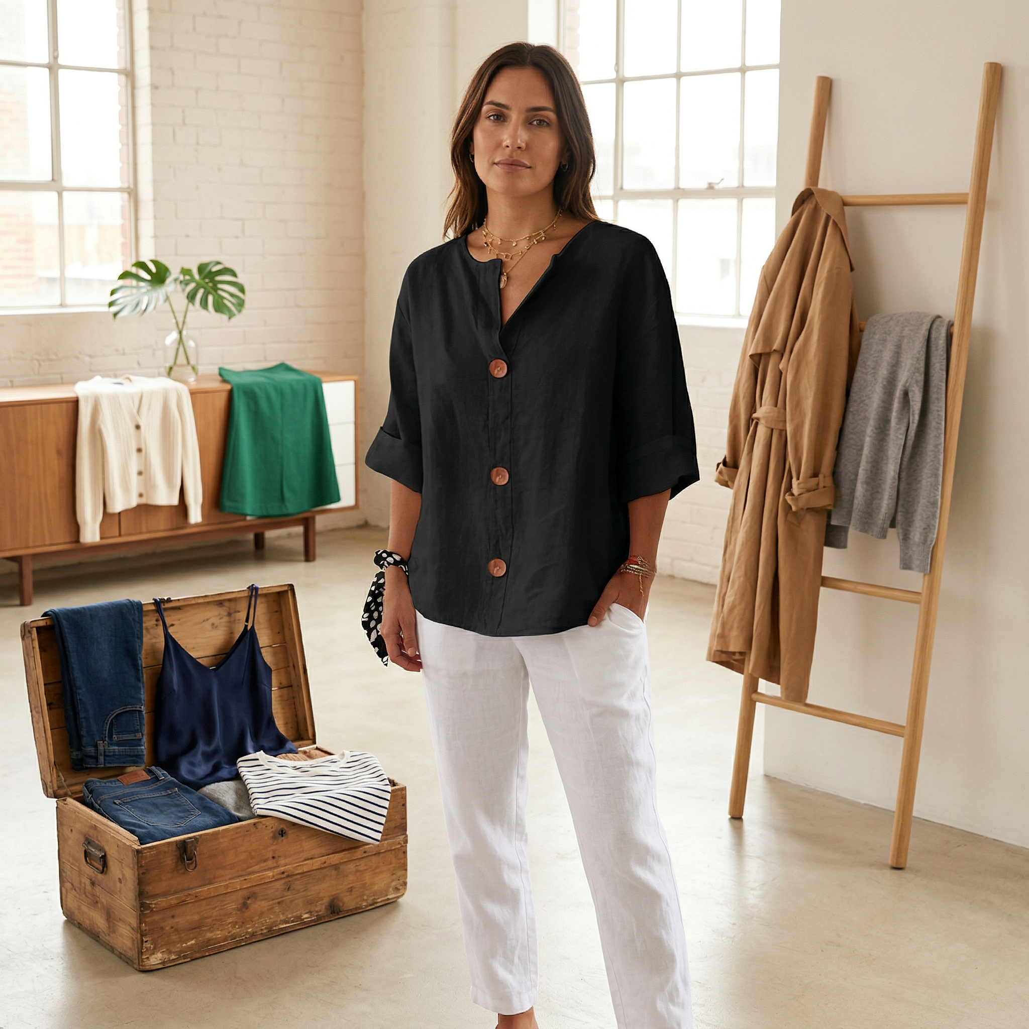 Camicia in Tessuto Leggero – Gaia – Scollo a V Artigianale