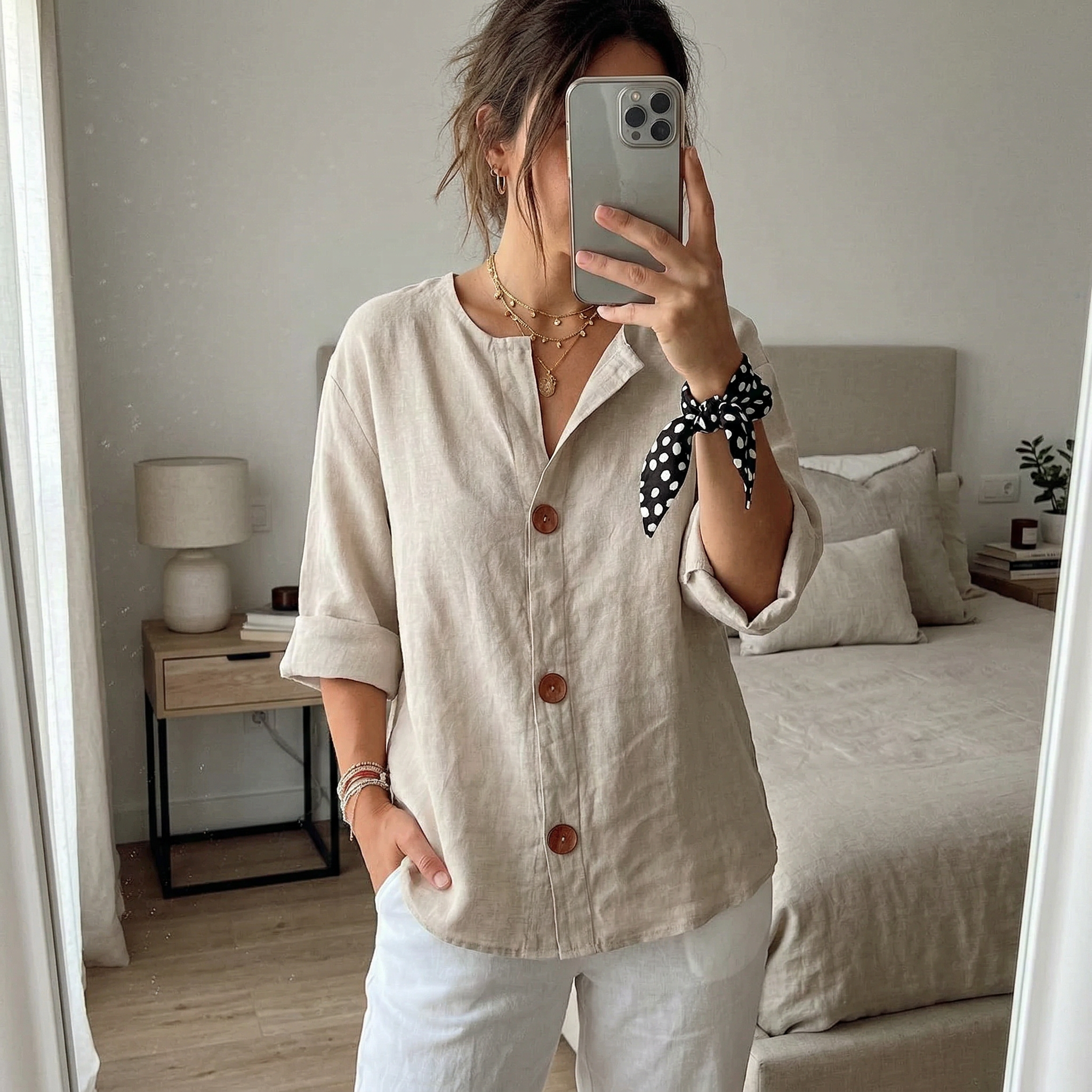 Camicia in Tessuto Leggero – Gaia – Scollo a V Artigianale
