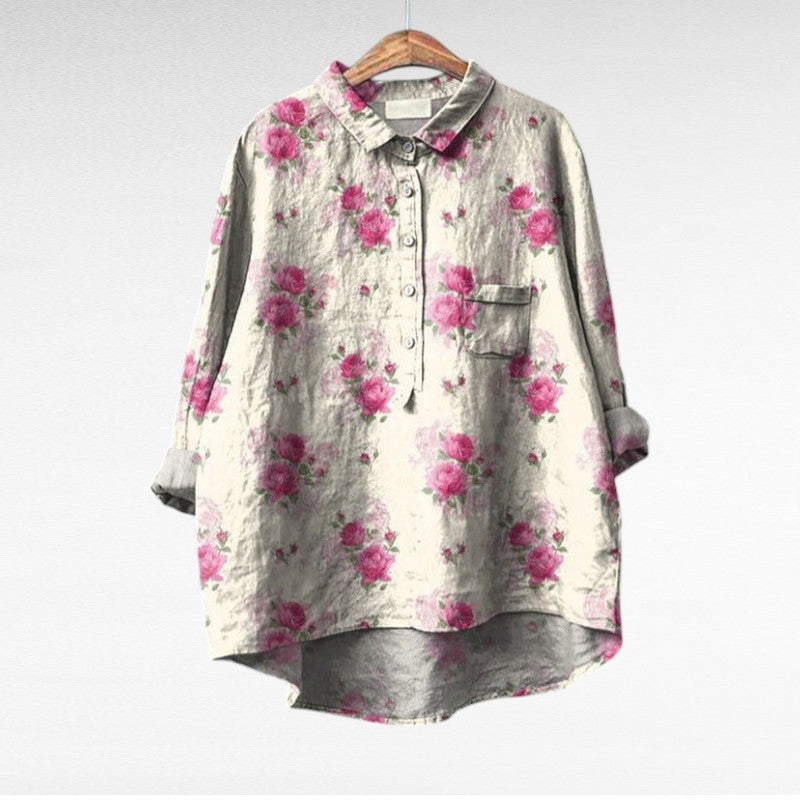 Blusa Elegante – Arianna – Scollo Classico e Stampa Artistica