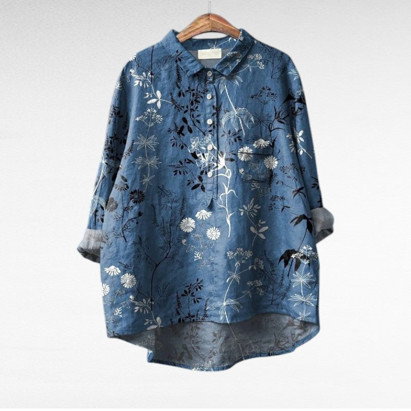 Blusa Elegante – Arianna – Scollo Classico e Stampa Artistica
