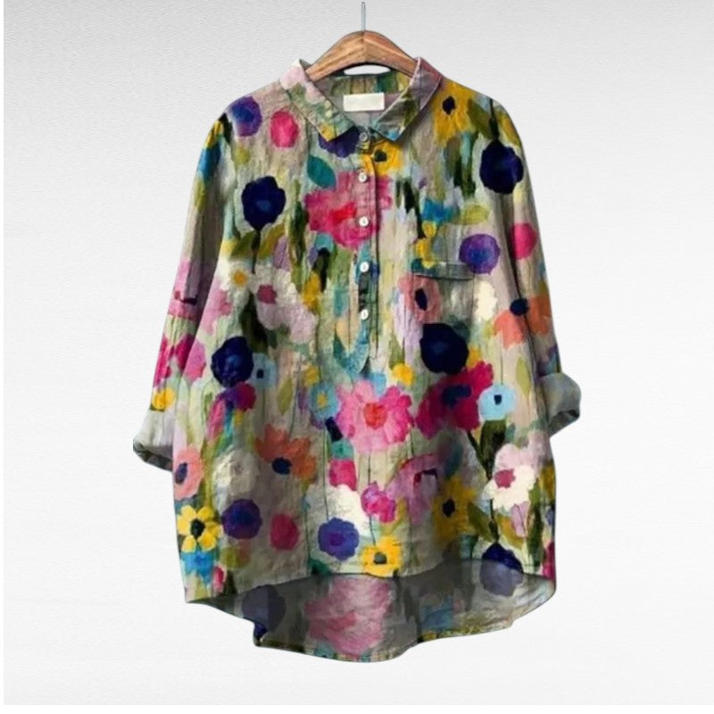 Blusa Elegante – Arianna – Scollo Classico e Stampa Artistica