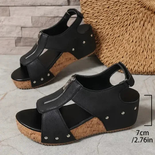 Sandali con Zeppa – Emma – Intagli e Zip