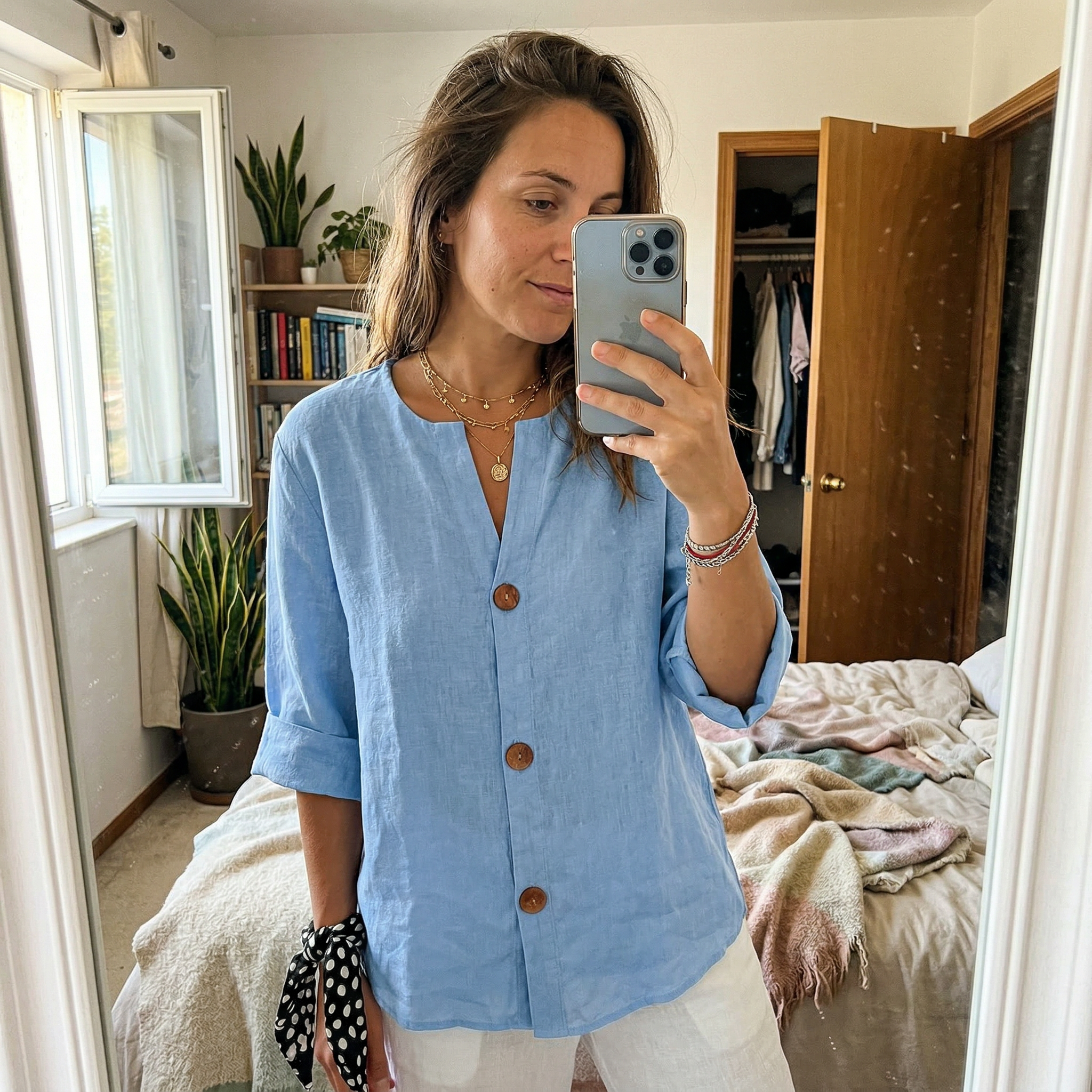 Camicia in Tessuto Leggero – Gaia – Scollo a V Artigianale