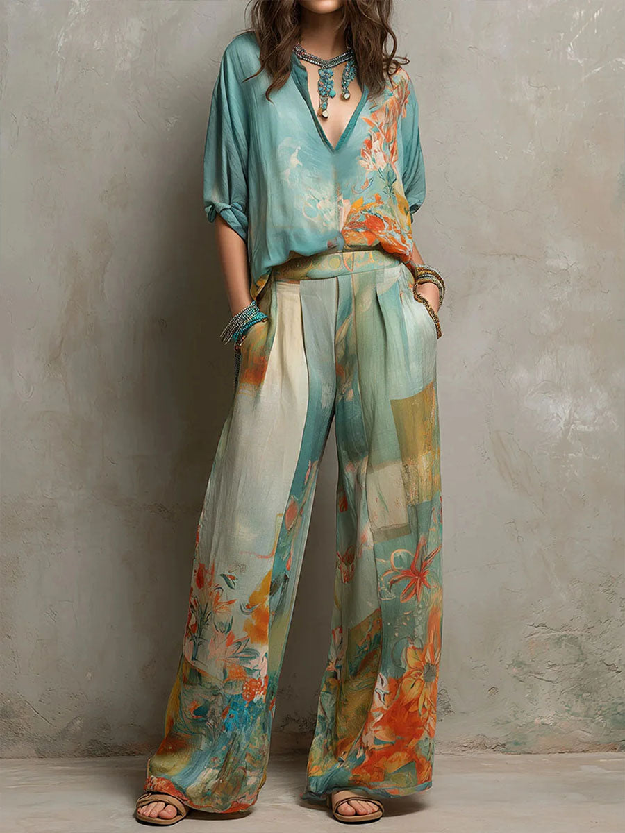 Completo Elegante – Giulia – Scollo a V Floreale